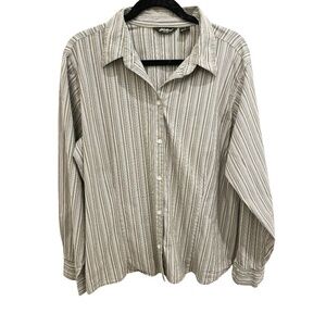 BAUER Button Front Green Striped Women's Long Sleeve Shirt size XXL